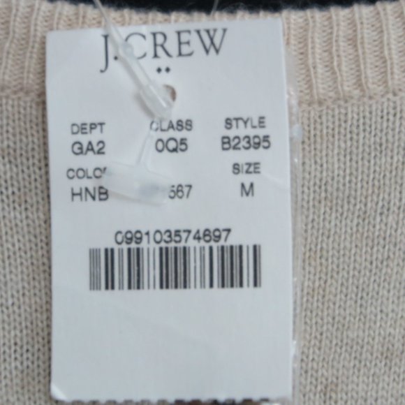 NWT J.CREW Beige & Black Supersoft Wool Blend Elbow-Patch Sweater Size M - Picture 3 of 5